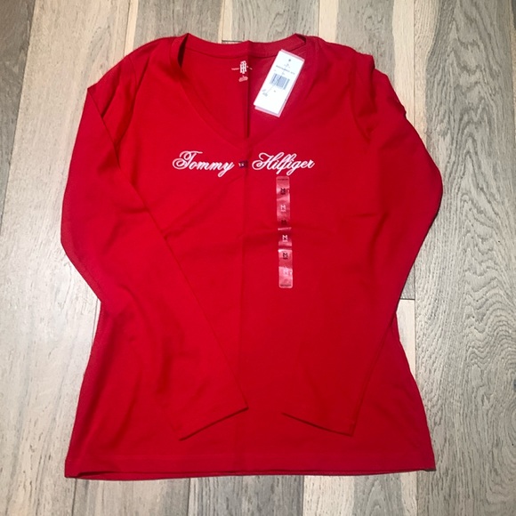New long sleeve red Tommy Hilfiger shirt, size medium - Picture 1 of 3